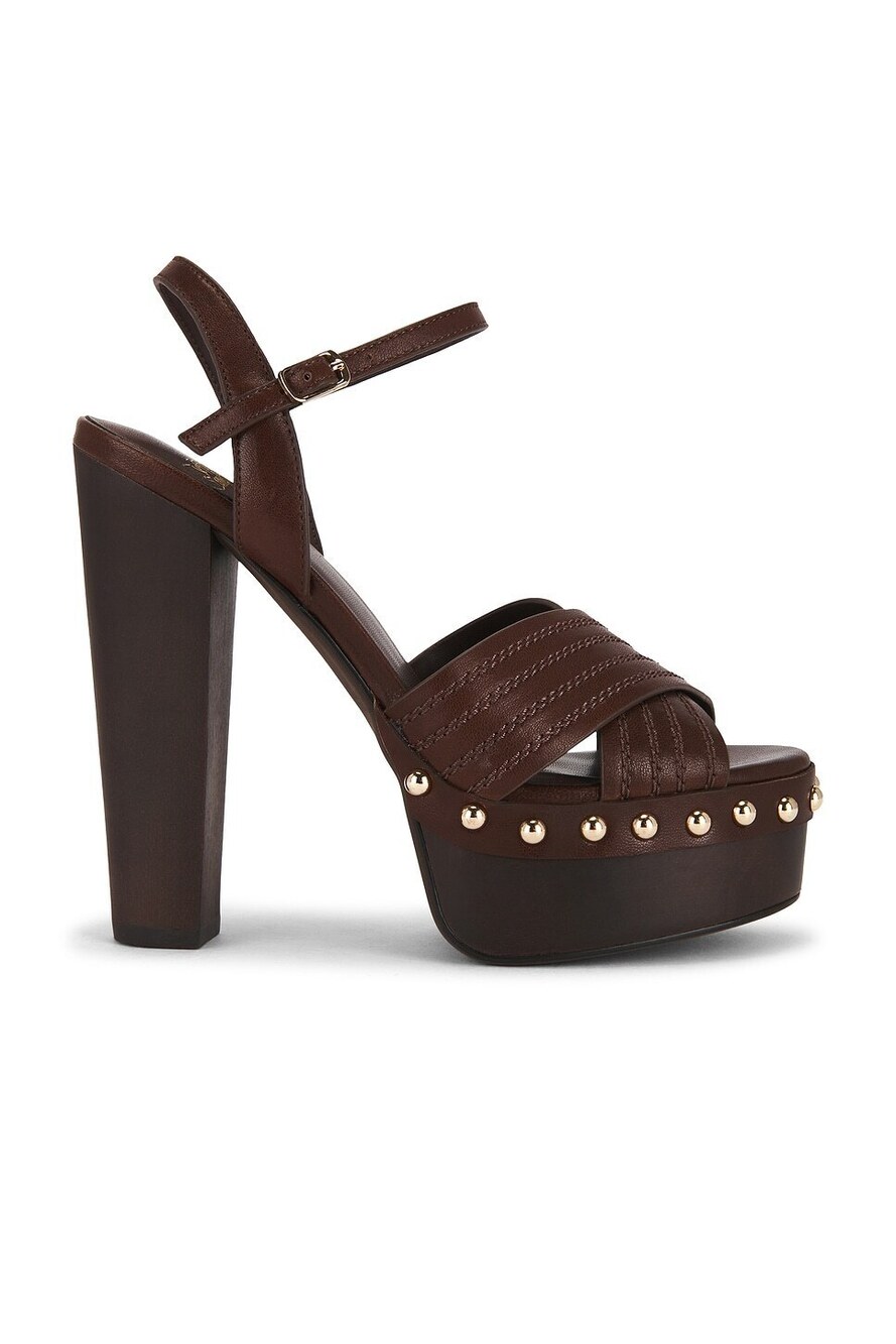 Jeffrey Campbell Vivacia Sandal Coffee & Gold leather high platform chunky heel
